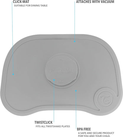 Twistshake Click Mat Kinderservies set - Placemats voor Kinderen 38x25 cm + Peuterborden met Deksel, Babyvoeding Tafelset voor Keuken Eettafel, BPA-Vrij, 6 Maanden+, Pastelroze