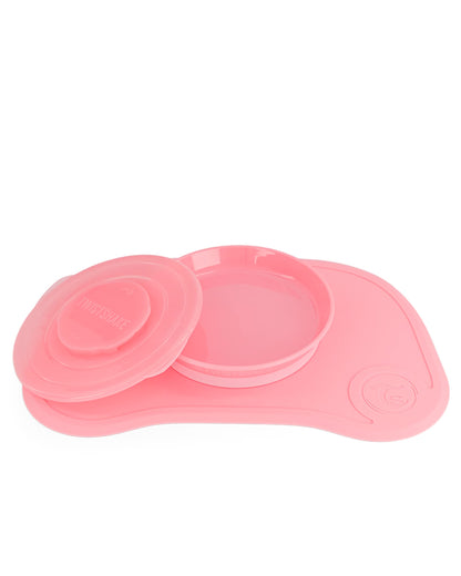 Twistshake Click Mat Kinderservies set - Placemats voor Kinderen 38x25 cm + Peuterborden met Deksel, Babyvoeding Tafelset voor Keuken Eettafel, BPA-Vrij, 6 Maanden+, Pastelroze