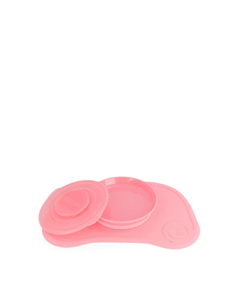 Twistshake Click Mat Kinderservies set - Placemats voor Kinderen 38x25 cm + Peuterborden met Deksel, Babyvoeding Tafelset voor Keuken Eettafel, BPA-Vrij, 6 Maanden+, Pastelroze