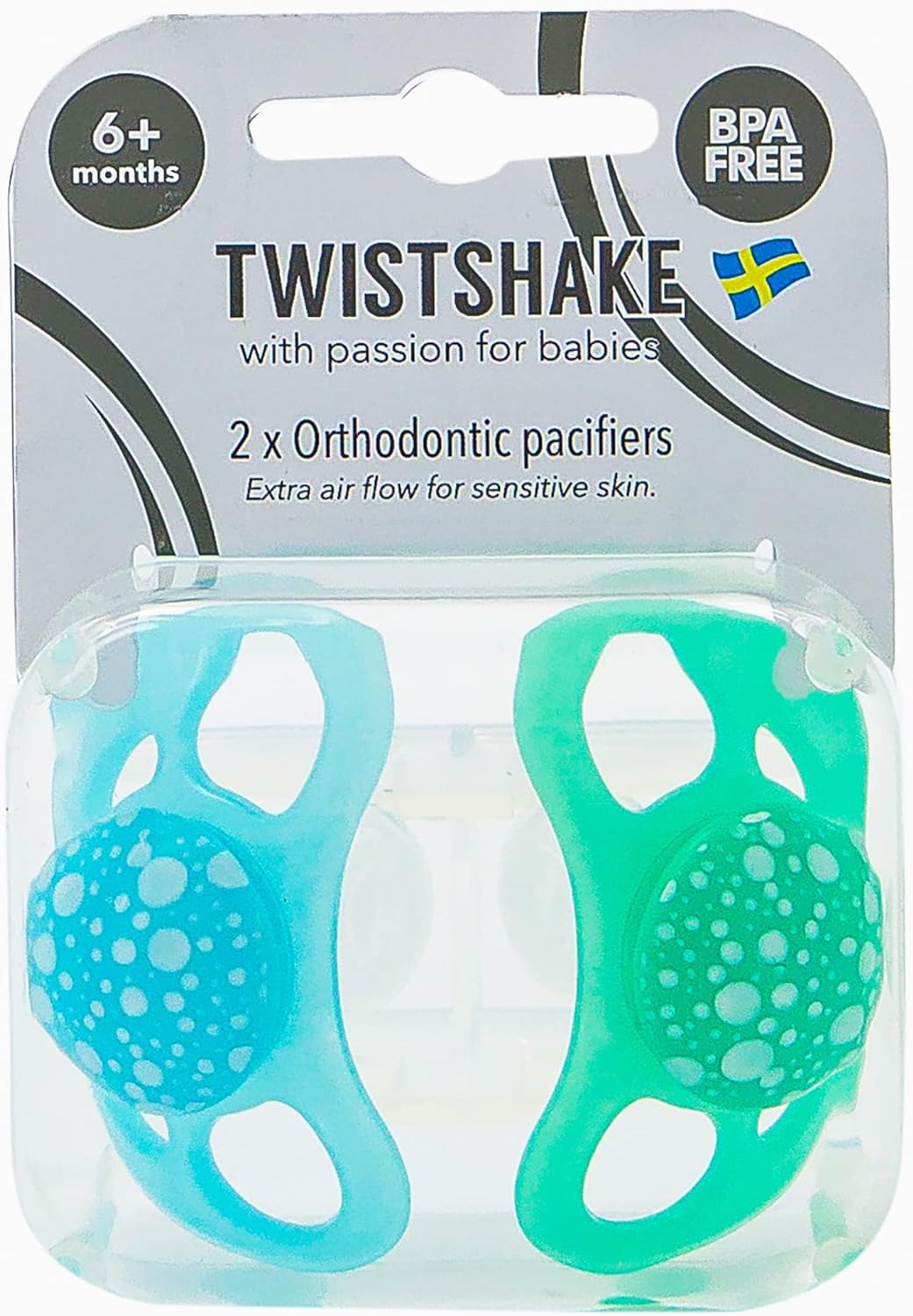 Twistshake 2X Orthodontic Pacifier, Baby Infant Soother, BPA, BPF, BPS Free, 6+ Months, Pastel Blue/Pastel Green Pastel Blue Green 6+ Months