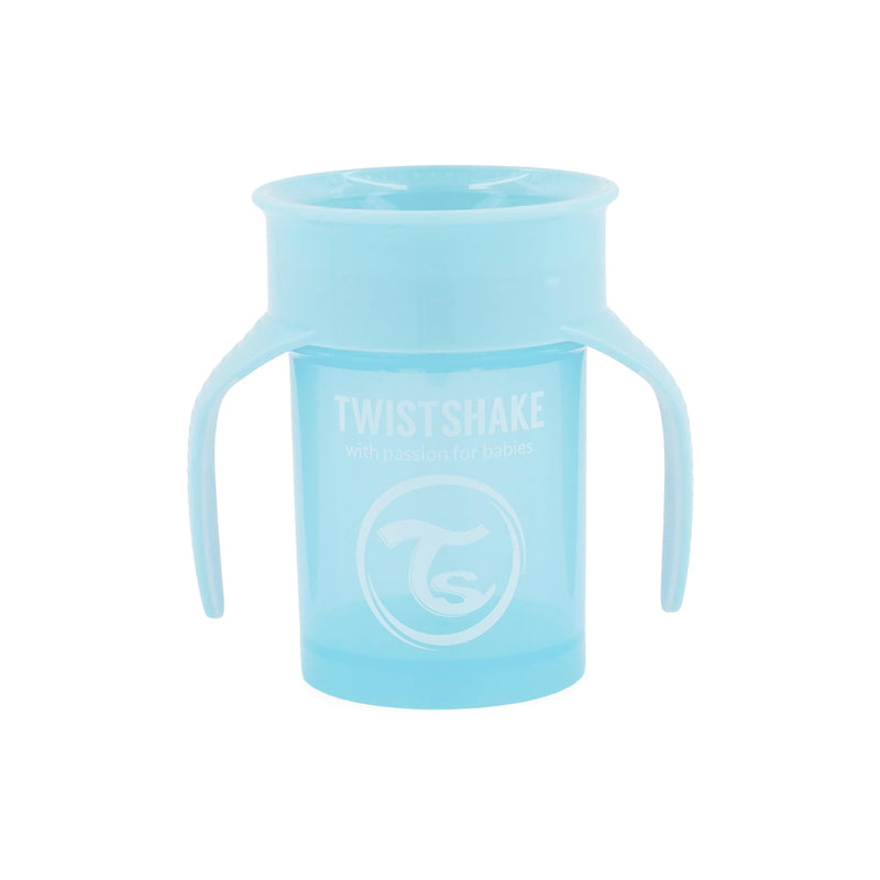 Twistshake 360 Cup Leak-Proof Sippy Cup 230 ml, Toddler Trainer Cup with 360° Drinking Rim, Ergonomic Learning Cup, from 6 Months, BPA Free, Pastel Blue