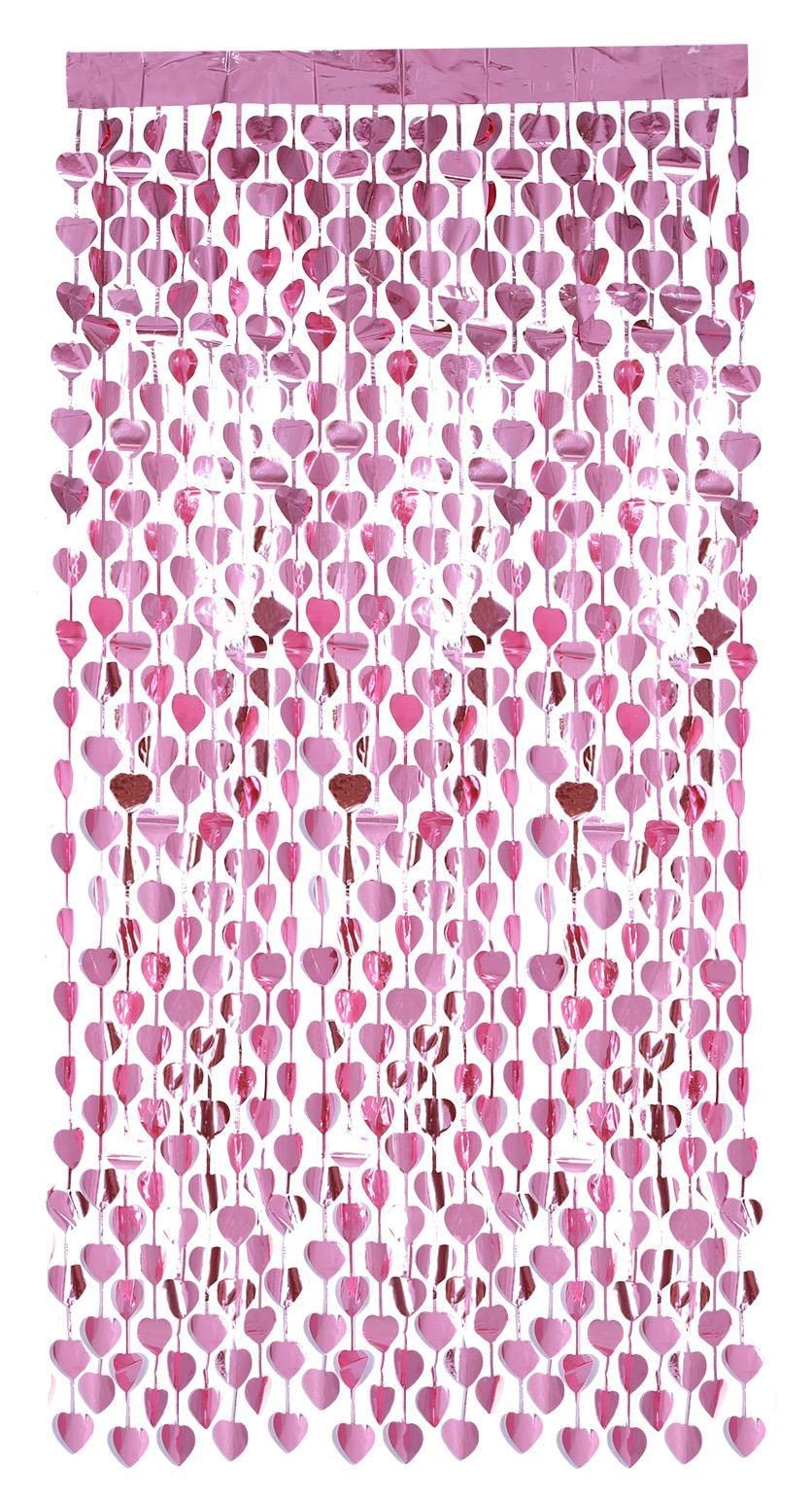 Smiffys Heart Foil Curtain Backdrop, Pink 190x91cm/ 74x36in, Party & Carnival Fancy Dress, Party Dress Up Party Goods