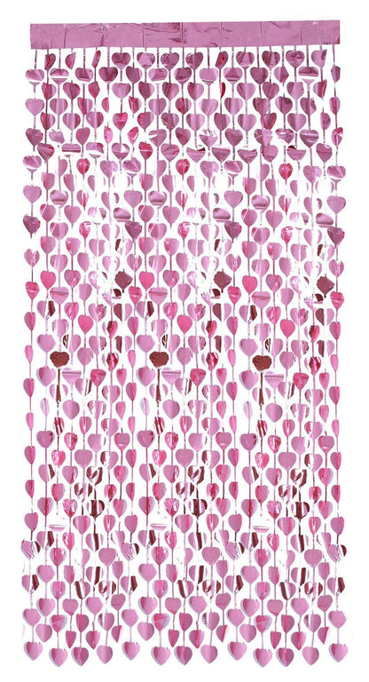 Smiffys Heart Foil Curtain Backdrop, Pink 190x91cm/ 74x36in, Party & Carnival Fancy Dress, Party Dress Up Party Goods
