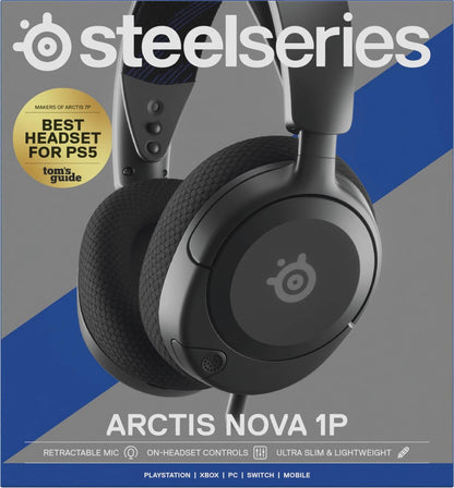 SteelSeries Arctis Nova 1P - Cuffie da gaming multisistema - Driver Hi-Fi - Audio spaziale a 360° - Cuscinetti auricolari in memory foam - Ultra leggere - PS5, PS4, PC, Switch, Xbox - Nero