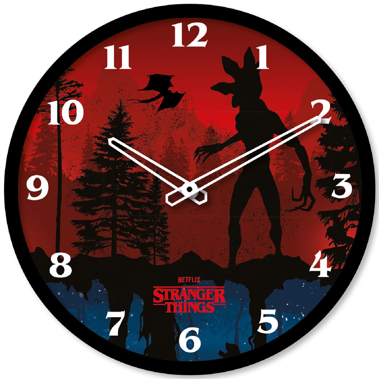 Stranger Things Large Wall Clock (Upside Down Design) 25cm Diameter Large Kitchen Clock, Large Clock & Large Wall Clocks for Living Room, Bedroom & Office - Official Stranger Things Merchandise