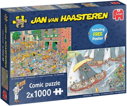 Jumbo Spiele 1110100037 Jan Van Haasteren Der Käsemarkt + Die Segelregatta 2x1000 Teile Puzzle