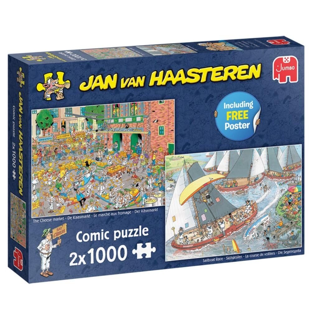 Jumbo Spiele 1110100037 Jan Van Haasteren Der Käsemarkt + Die Segelregatta 2x1000 Teile Puzzle