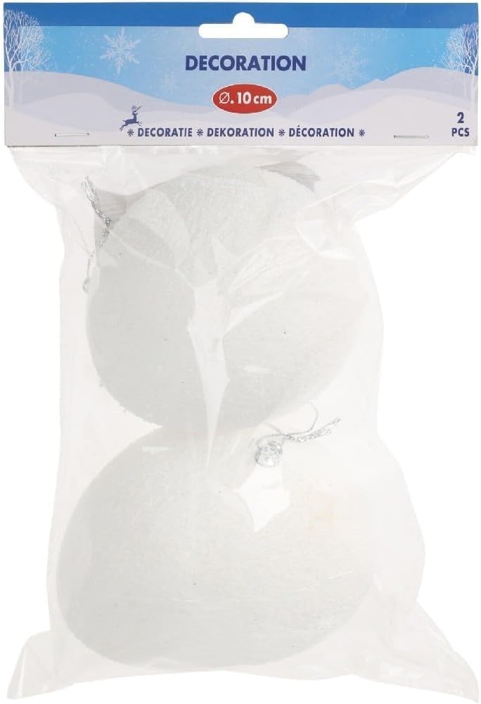 Koopman Christmas Snowball Globe Pendant 2-Pieces Set, 10 cm Size, White