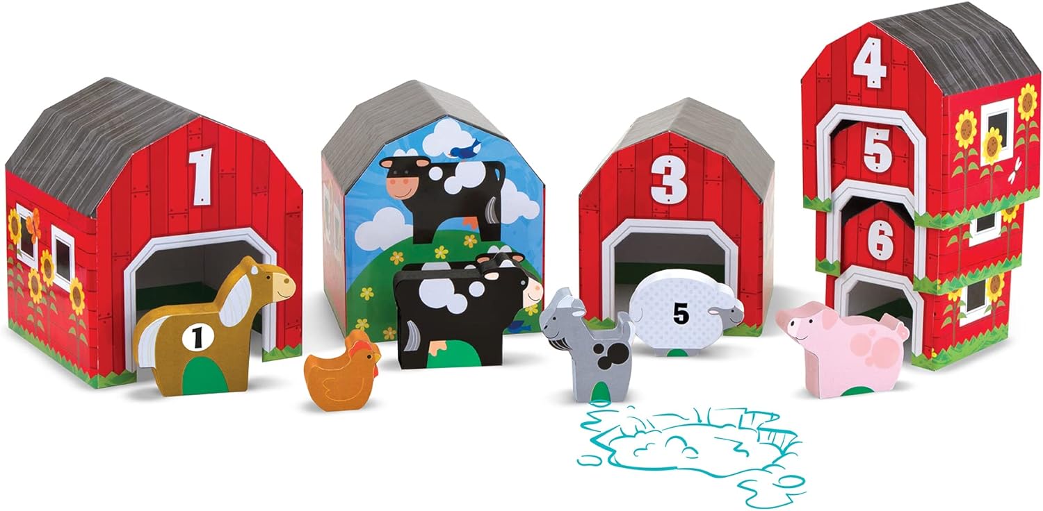 Melissa & Doug Wooden Nesting & Sorting Barns & Animals Toy | Developmental Toys | 3+ | Gift for Boy or Girl