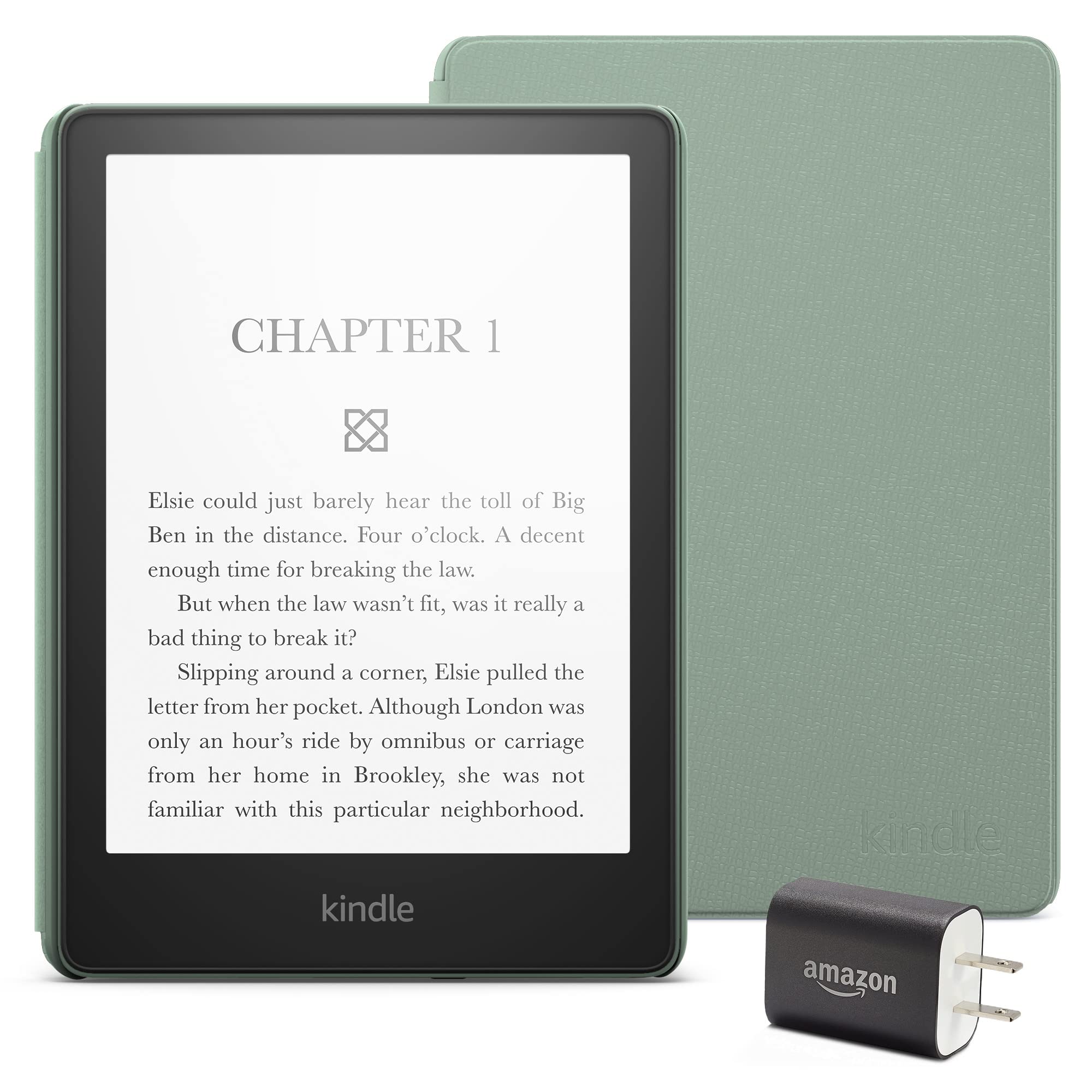 Kindle Paperwhite Essentials Bundle including Kindle Paperwhite (16 GB) - Agave Green - Without Lockscreen Ads, Leather Cover - Agave Green, and Power Adapter Agave Green Device 16 GB Without Lockscreen Ads Leather Agave Green