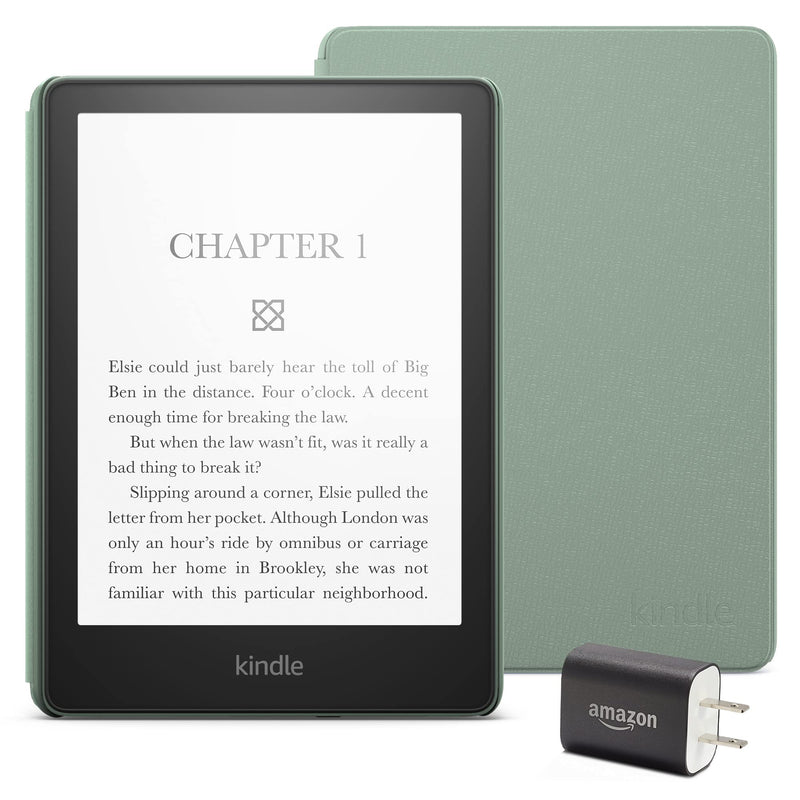 Kindle Paperwhite Essentials Bundle including Kindle Paperwhite (16 GB) - Agave Green - Without Lockscreen Ads, Leather Cover - Agave Green, and Power Adapter Agave Green Device 16 GB Without Lockscreen Ads Leather Agave Green