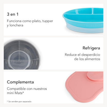 Twistshake Baby Plate with Airtight Lid | Divided Plates for Children | BPA-Free Baby Weaning Plate | 3 Parts Food Training Plate | 6 Month+ Baby Feeding Plate | Newborn Essentials | Pastel Blue