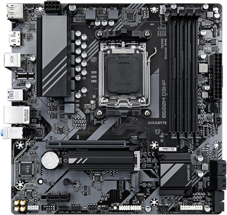 Gigabyte B650M D3HP Motherboard - Supports AMD Ryzen 7000 CPUs, 15+2+2 Phases Digital VRM, up to 7600MHz DDR5 (OC), 2xPCIe 4.0 M2, 2.5GbE LAN, USB 3.2 Gen 1