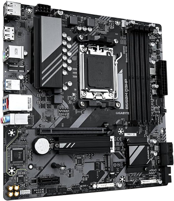 Gigabyte B650M D3HP Motherboard - Supports AMD Ryzen 7000 CPUs, 15+2+2 Phases Digital VRM, up to 7600MHz DDR5 (OC), 2xPCIe 4.0 M2, 2.5GbE LAN, USB 3.2 Gen 1