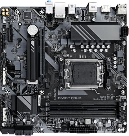 Gigabyte B650M D3HP Motherboard - Supports AMD Ryzen 7000 CPUs, 15+2+2 Phases Digital VRM, up to 7600MHz DDR5 (OC), 2xPCIe 4.0 M2, 2.5GbE LAN, USB 3.2 Gen 1