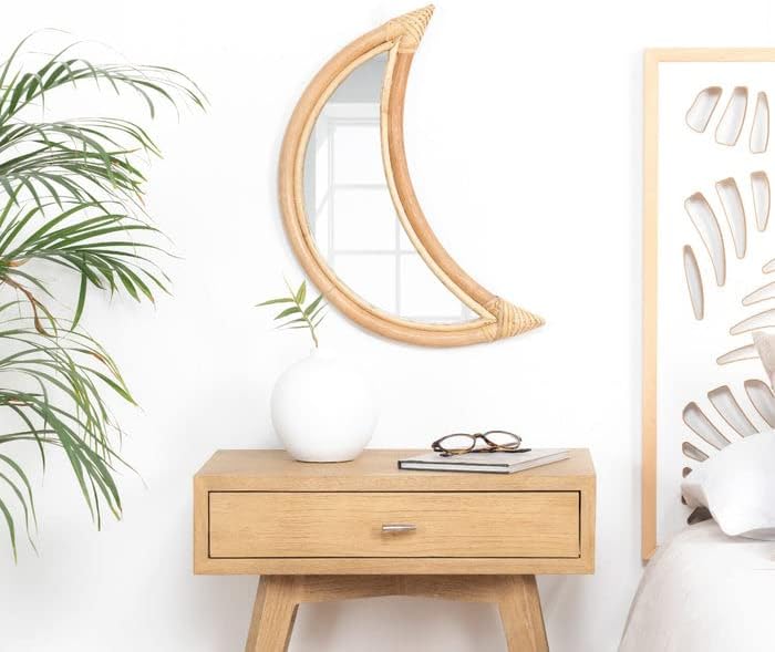 Wabi Home - Nalu Mirror, Moon Shape | Made in Rattan | 49 x 20 x 3 cm