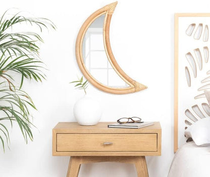 Wabi Home - Nalu Mirror, Moon Shape | Made in Rattan | 49 x 20 x 3 cm
