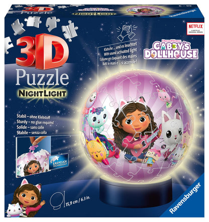 Ravensburger - Puzzle 3D Niños Lampara De Noche Gabby's Dollhouse Led | Puzzles 3D para Niños De 6 Años O Más | Maquetas para Montar De 72 Piezas | Regalo Niño 6 Años O Más
