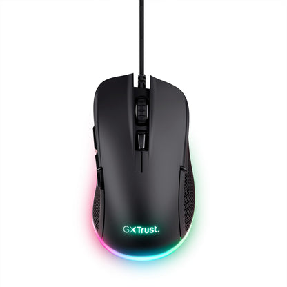 Trust Gaming GXT 922 Ybar Gaming Mouse, 68% Recycled Materials, 200-7200 DPI, 6 Programmable Buttons, 2.1 m Braided USB Cable, Advanced Software, RGB Computer Mouse for PC, Laptop, Windows - Black Wired Black