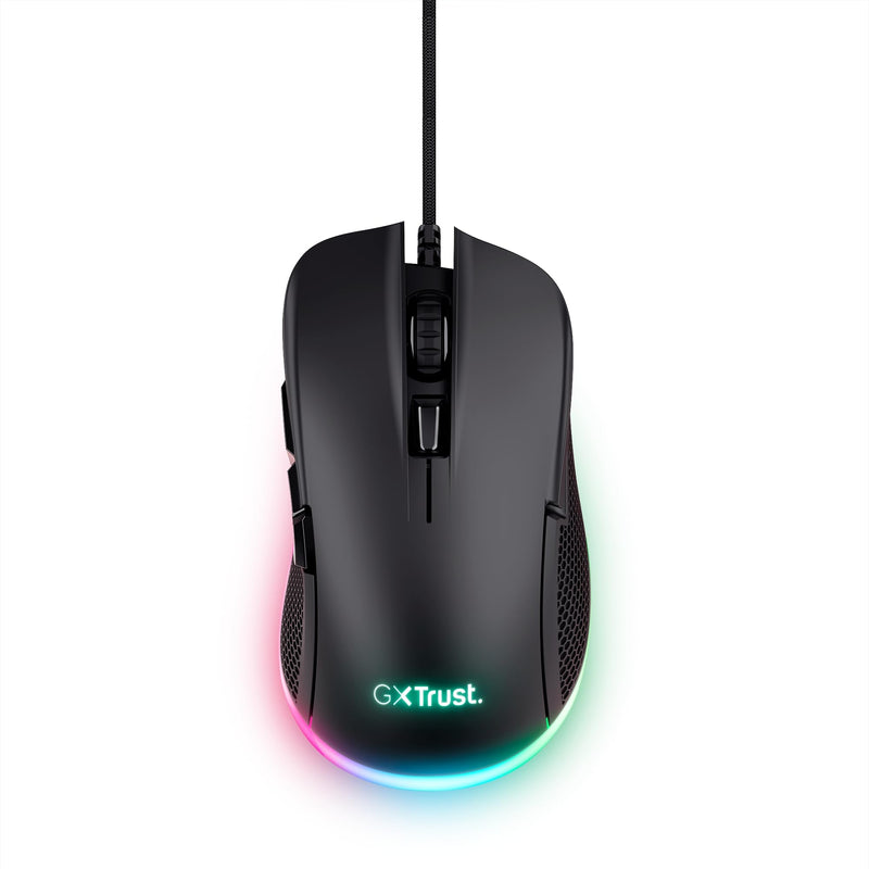 Trust Gaming GXT 922 Ybar Gaming Mouse, 68% Recycled Materials, 200-7200 DPI, 6 Programmable Buttons, 2.1 m Braided USB Cable, Advanced Software, RGB Computer Mouse for PC, Laptop, Windows - Black Wired Black