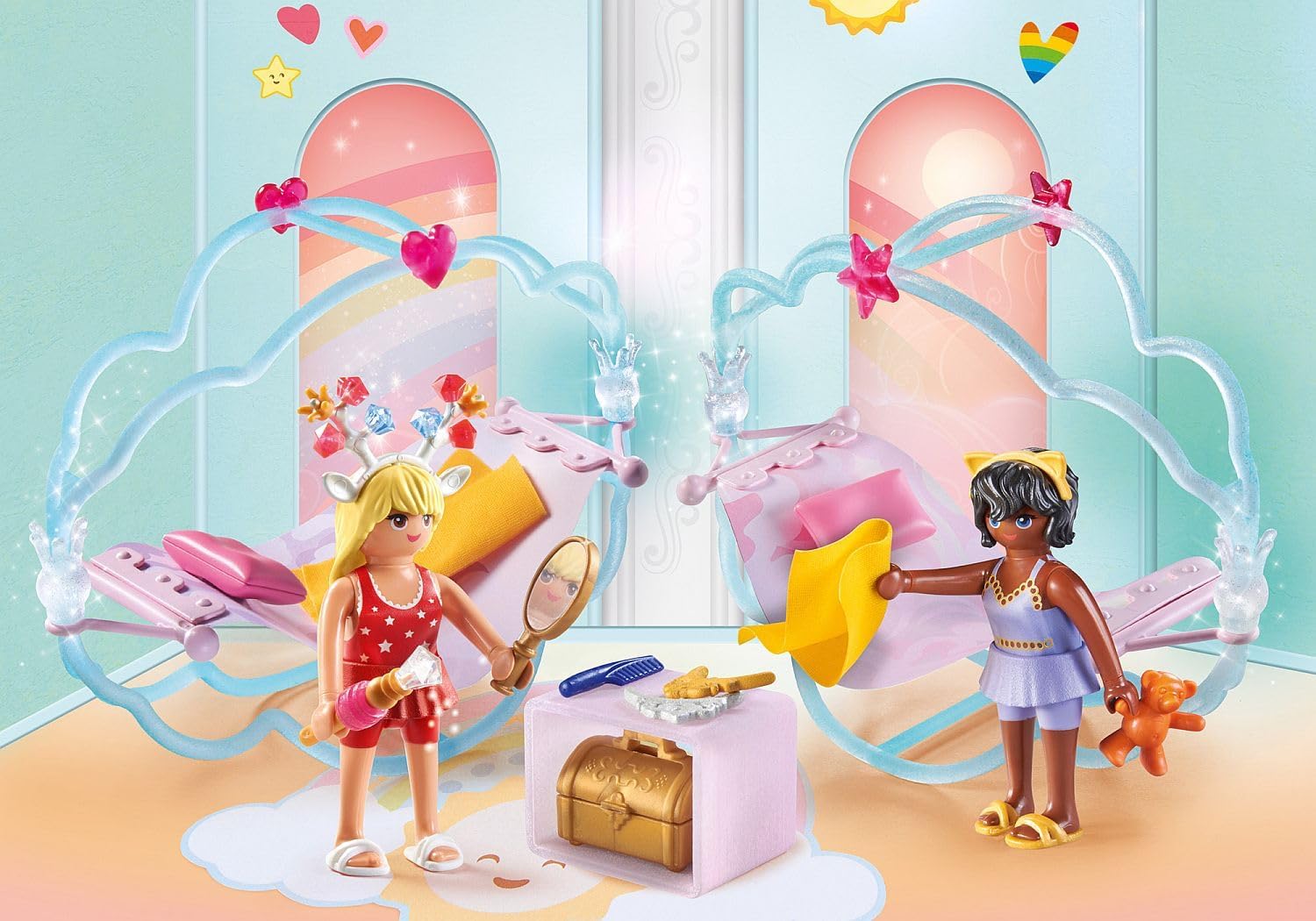 PLAYMOBIL 71362 Princess Magic: Princess Party in the Clouds, a fairy-tale magical world with cloud beds, hammocks and treasure chest, fun imaginative role-play, playsets suitable for children ages 4+