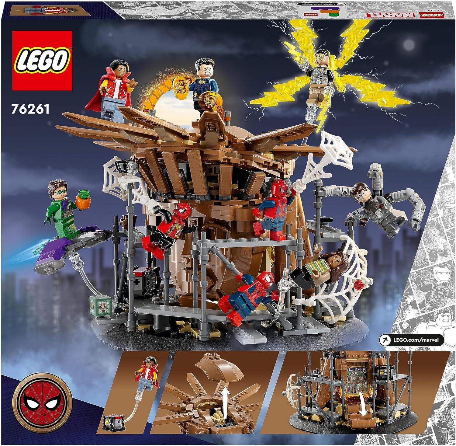 LEGO | Marvel La Battaglia Finale di Spider-Man, Ricrea la Scena di Spider-Man: No Way Home con 3 Peter Parker e le Minifigure di Sandman, Doctor Strange, Green Goblin, Electro, Ned e MJ 76261