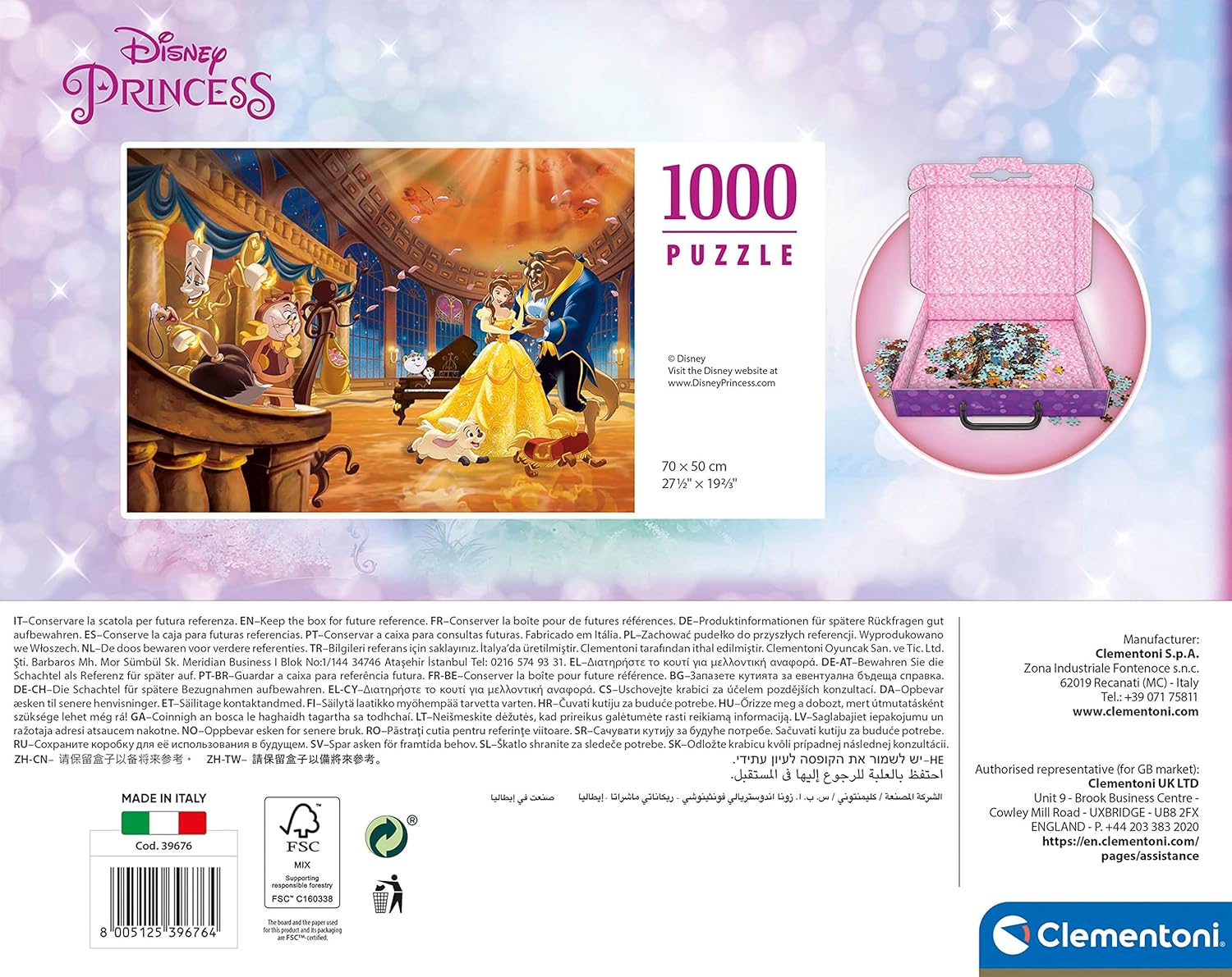 Clementoni 39676 Disney Princess 1000 Pieces, Jigsaw Puzzle for Adults-Made in Italy, multi-coloured