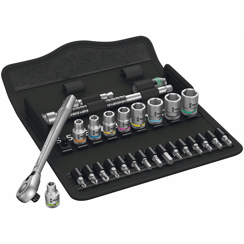 Wera 05004018001 8100 SA 8 Zyklop Metal Ratchet Set with Switch Lever, 1/4" Drive, Metric 28 Pieces & Compact Tool Set Kraftform 20" with Pouch, SL/PH/PZ, 7 Pieces