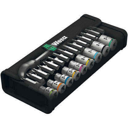 Wera 05004018001 8100 SA 8 Zyklop Metal Ratchet Set with Switch Lever, 1/4" Drive, Metric 28 Pieces & Compact Tool Set Kraftform 20" with Pouch, SL/PH/PZ, 7 Pieces