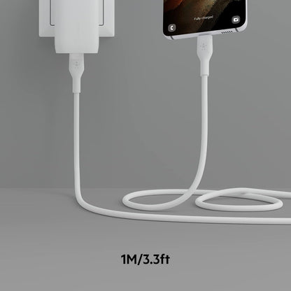 Belkin BoostCharge Flex cable USB-C de silicona, carga rápida USB tipo C Power Delivery, certificación USB-IF para iPhone 16 y 15, MacBook, iPad, Galaxy S24 y otros, 1 m, paquete de 2, negro/blanco