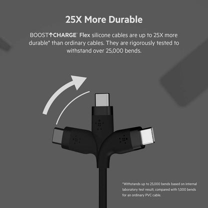 Belkin BoostCharge Flex cable USB-C de silicona, carga rápida USB tipo C Power Delivery, certificación USB-IF para iPhone 16 y 15, MacBook, iPad, Galaxy S24 y otros, 1 m, paquete de 2, negro/blanco