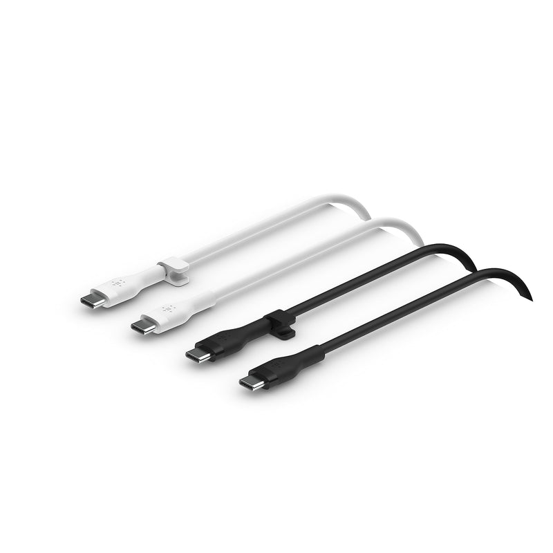Belkin BoostCharge Flex cable USB-C de silicona, carga rápida USB tipo C Power Delivery, certificación USB-IF para iPhone 16 y 15, MacBook, iPad, Galaxy S24 y otros, 1 m, paquete de 2, negro/blanco