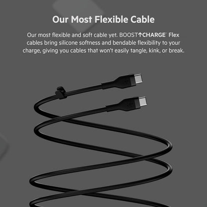 Belkin BoostCharge Flex cable USB-C de silicona, carga rápida USB tipo C Power Delivery, certificación USB-IF para iPhone 16 y 15, MacBook, iPad, Galaxy S24 y otros, 1 m, paquete de 2, negro/blanco