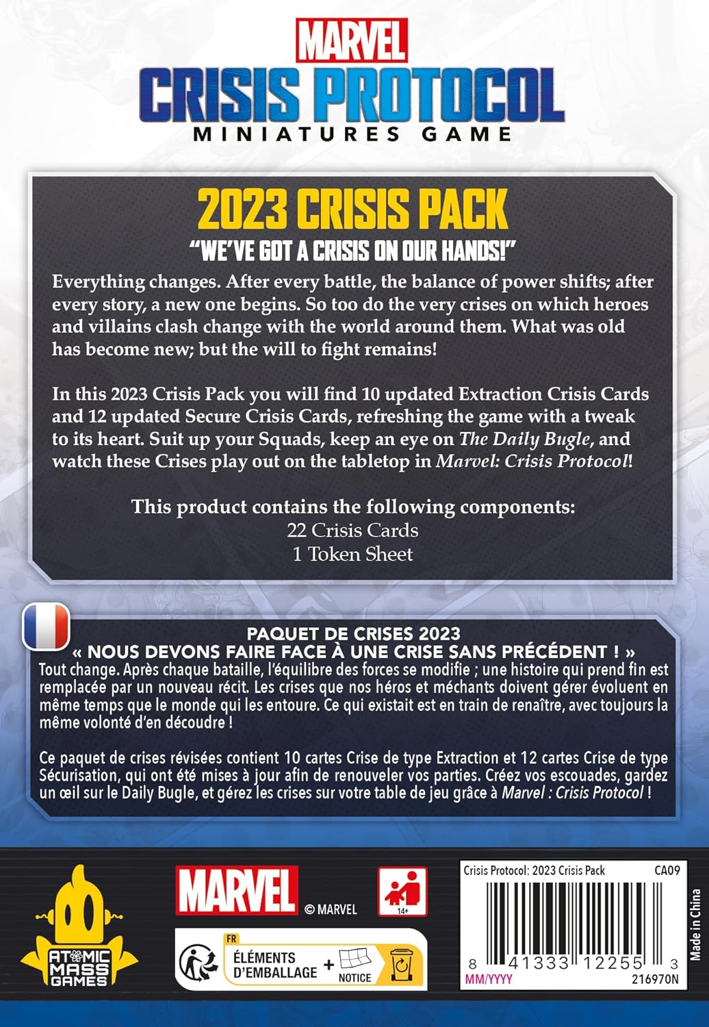 Atomic Mass Games, Marvel: Crisis Protocol – Krisen-Kartenpack 2023 “Uns steht eine Krise bevor!“, Erweiterung, Tabletop, 2 Spieler, Ab 14+ Jahren, 90-120 Minuten, Deutsch, Mehrsprachig