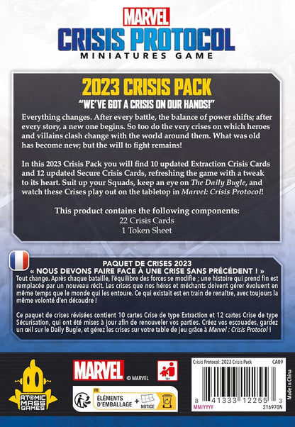 Atomic Mass Games, Marvel: Crisis Protocol – Krisen-Kartenpack 2023 “Uns steht eine Krise bevor!“, Erweiterung, Tabletop, 2 Spieler, Ab 14+ Jahren, 90-120 Minuten, Deutsch, Mehrsprachig