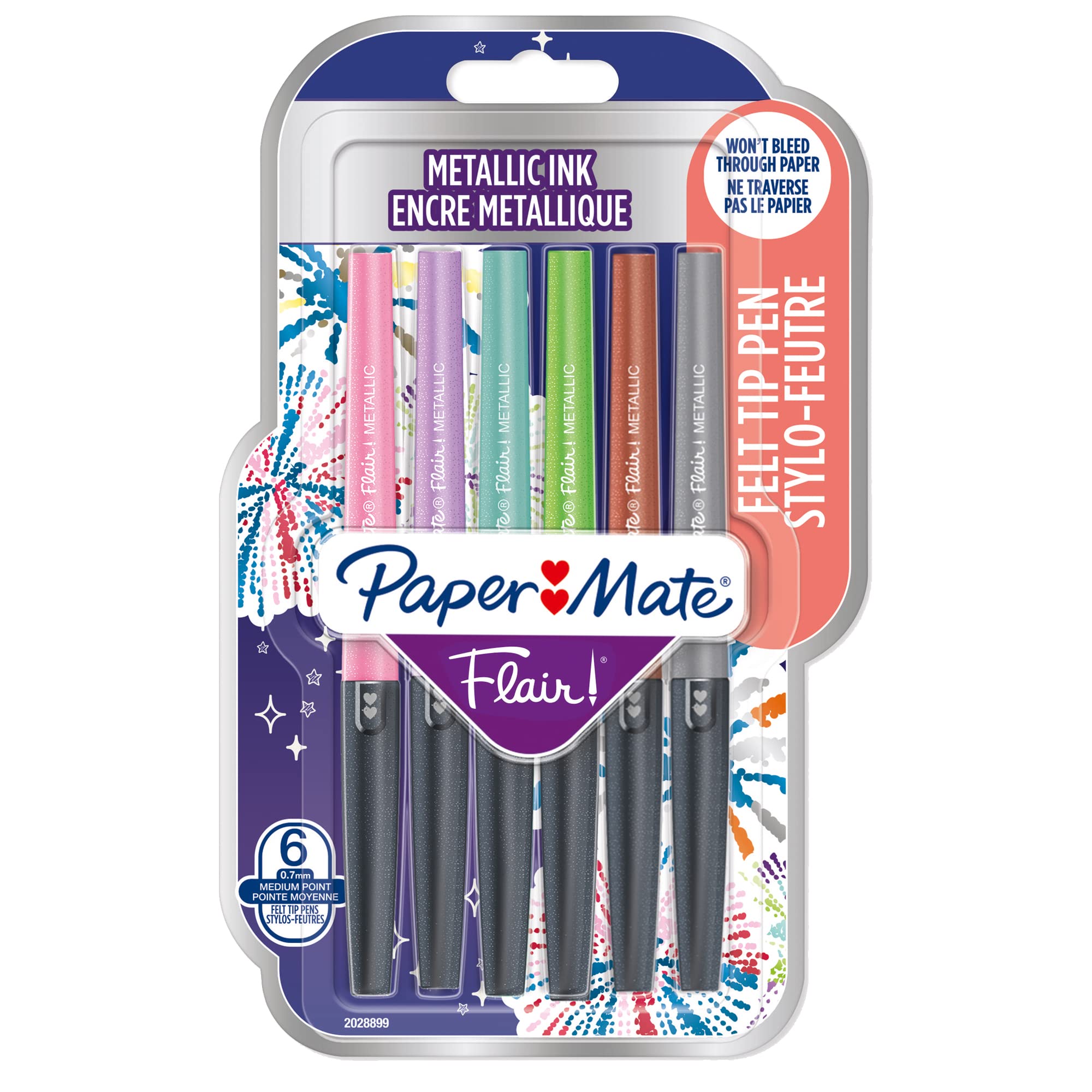 Papermate 95239 Blister 6 Markers Flair Nylon Multicolor, Metallic