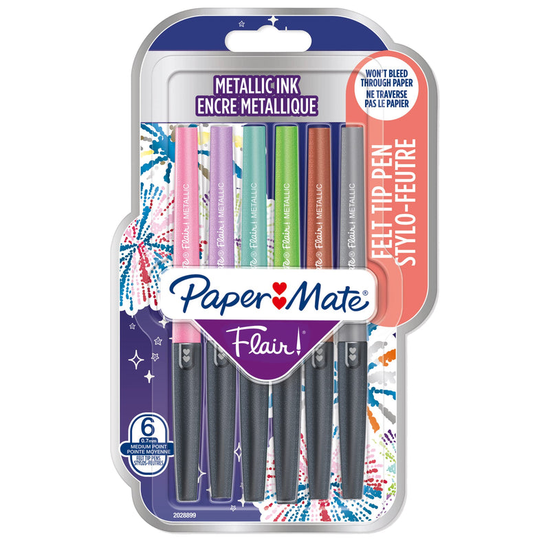 Papermate 95239 Blister 6 Markers Flair Nylon Multicolor, Metallic