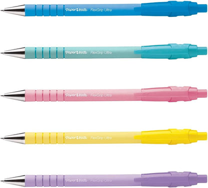 Paper Mate Flexgrip Ultra Pastel Ballpoint Pens | Medium Point (1.0mm) | Black Ink | Pastel Barrels | 5 Count