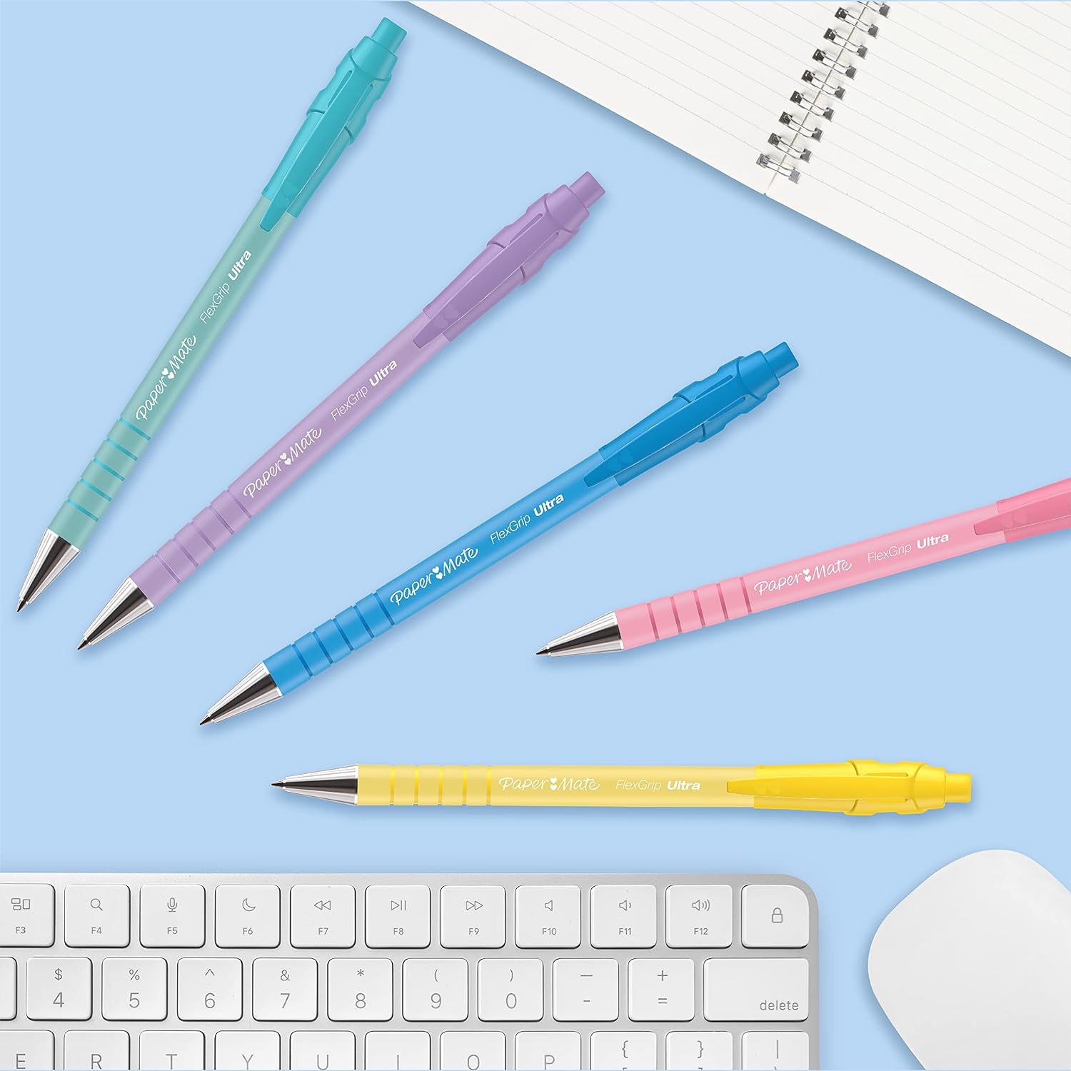 Paper Mate Flexgrip Ultra Pastel Ballpoint Pens | Medium Point (1.0mm) | Black Ink | Pastel Barrels | 5 Count