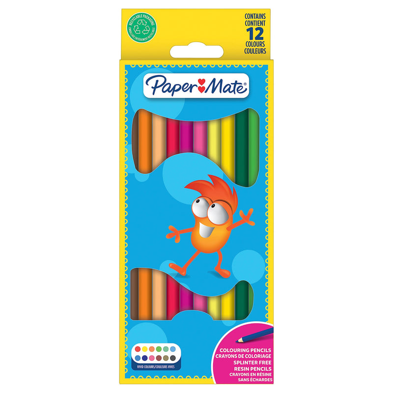 Paper Mate Coloured Pencils for Kids, Pre-sharpened Coloured Pencils, Assorted Colours, 12 Pencils
