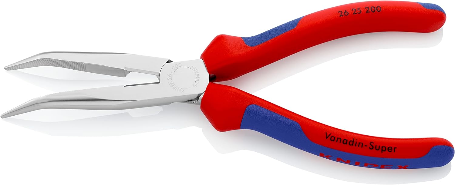 Knipex Snipe Nose Side Cutting Pliers (Stork Beak Pliers) chrome-plated, with multi-component grips 200 mm 26 25 200