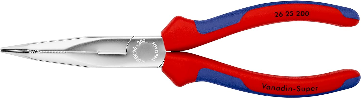 Knipex Snipe Nose Side Cutting Pliers (Stork Beak Pliers) chrome-plated, with multi-component grips 200 mm 26 25 200