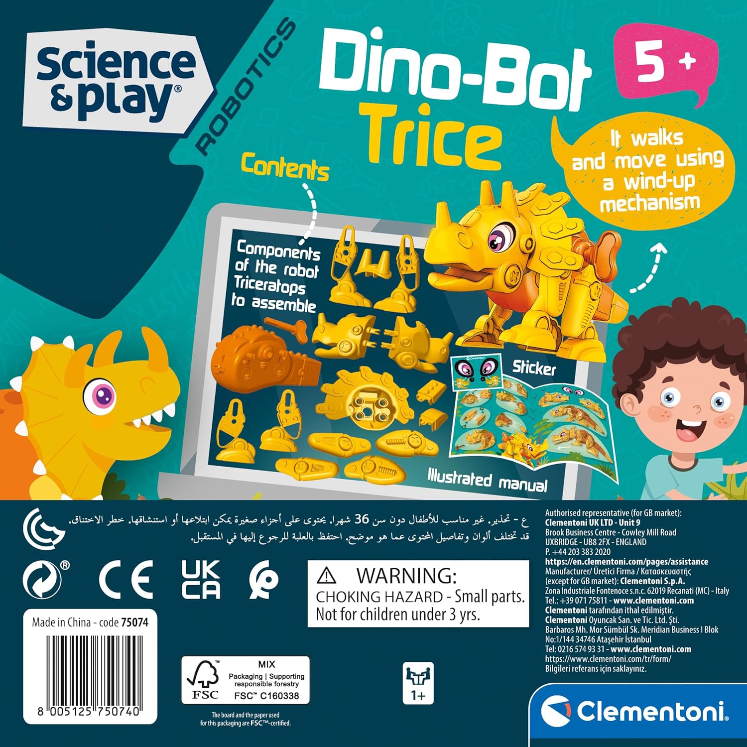 Clementoni- Science & Play Dino Bot Triceratops: Educational Dinosaur Building Set for Preschoolers (5+Years)