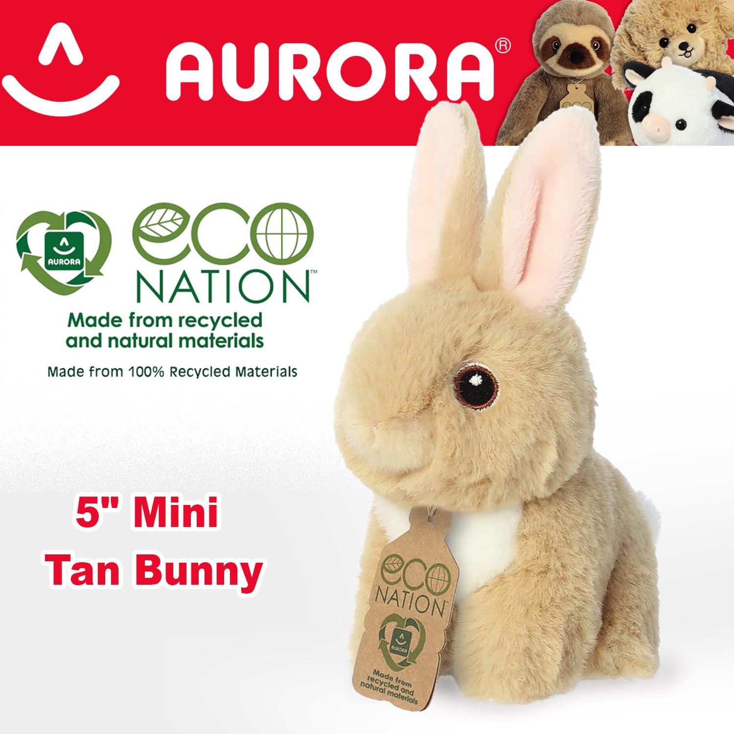 AURORA, 35074, Eco Nation Mini Tan Bunny, 5In, Soft Toy, Brown