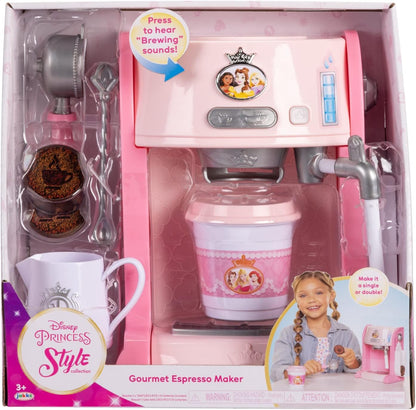 Disney Princess Style Collection Espresso Maker. Includes Play Espresso Machine, 2 Play Espresso Pods, To-Go Cup and Lid, Milk Pitcher, Stirring Spoon For Girls Aged 3+