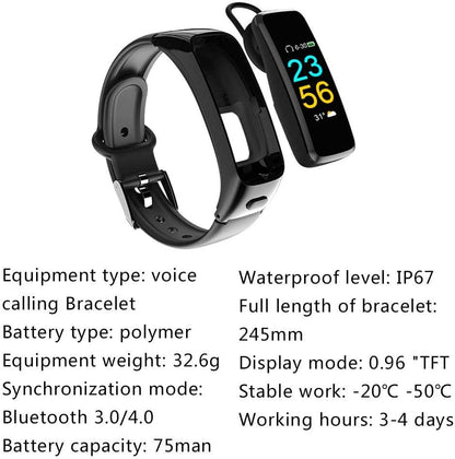 Ausomely Smart Bracelet 2 in 1 Compatible with Step Counting Heart Rate Monitor Waterproof Data Call Smart Watch