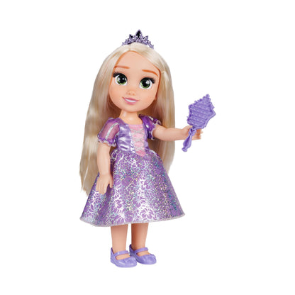 Disney Princess Bambola 38 cm di Rapunzel, con i Suoi Abiti Iconici Arricchiti da Dettagli Glitterati, Tiara Scintillante e Scarpette Coordinate, i Suoi Occhi Brillano