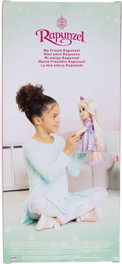 Disney Princess Bambola 38 cm di Rapunzel, con i Suoi Abiti Iconici Arricchiti da Dettagli Glitterati, Tiara Scintillante e Scarpette Coordinate, i Suoi Occhi Brillano