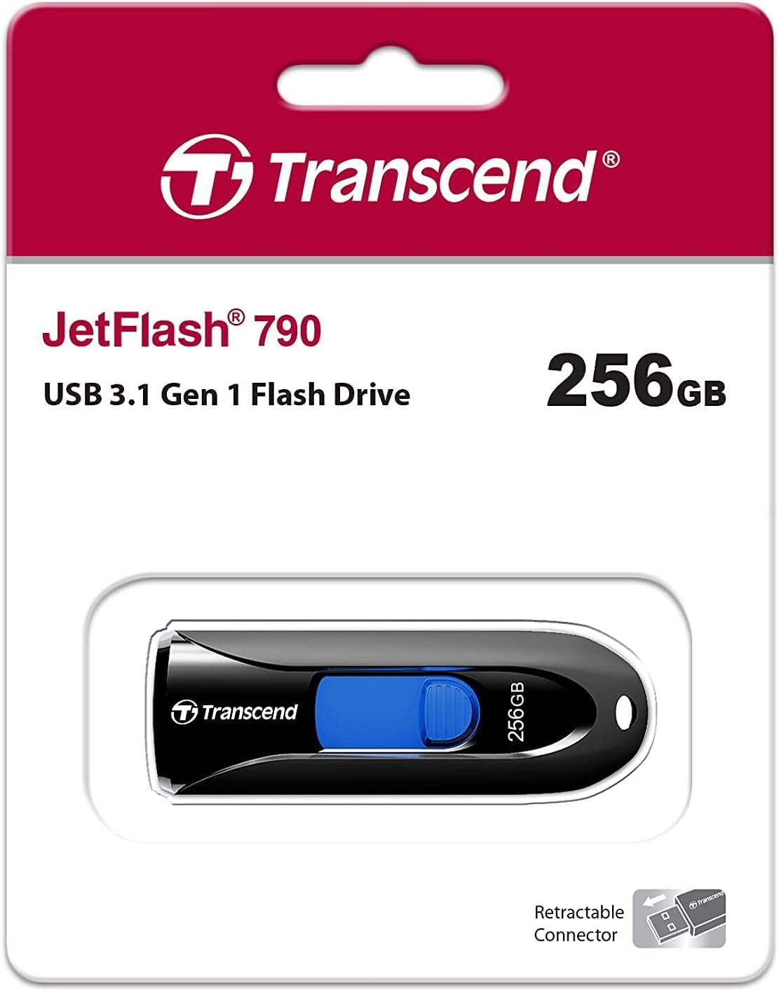 Transcend 256GB JetFlash 790 USB 3.1 Gen 1 Flash Drive (USB Stick) Black TS256GJF790K 256 GB Black Retail Packaging