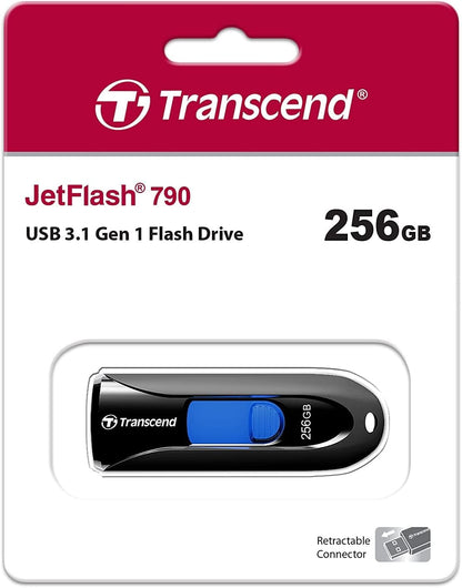 Transcend 256GB JetFlash 790 USB 3.1 Gen 1 Flash Drive (USB Stick) Black TS256GJF790K 256 GB Black Retail Packaging